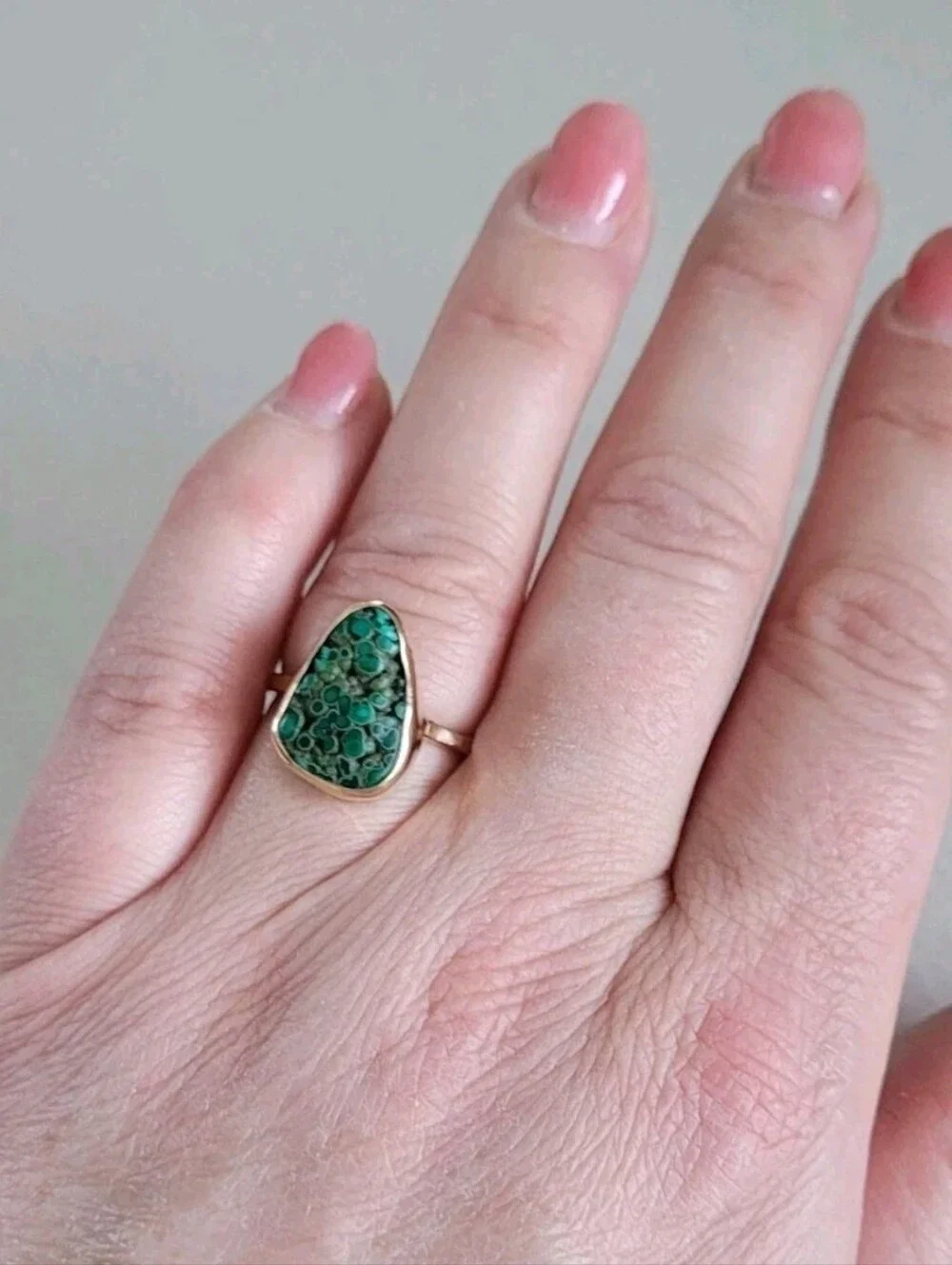 Melissa Joy Manning 14K Gold Botryoidal Malachite Ring MJM Size 6.5 / 7
